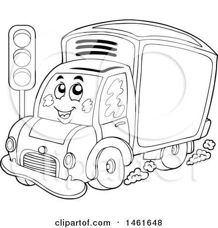 Clipart of a Black and White Delivery Van Mascot - Royalty Free Vector Illustration by visekart