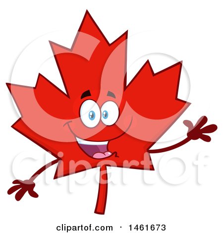 Clipart of a Waving Red Canadian Maple Leaf Mascot Character - Royalty Free Vector Illustration by Hit Toon