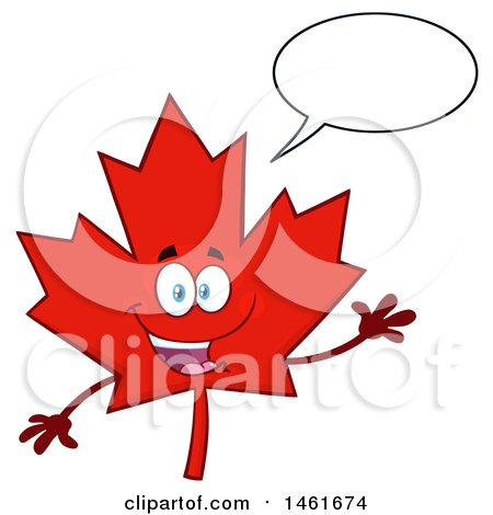 Clipart of a Talking and Waving Red Canadian Maple Leaf Mascot Character - Royalty Free Vector Illustration by Hit Toon