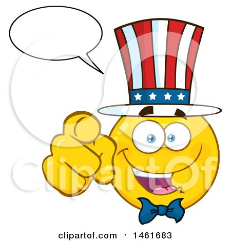Clipart of a Emoji Smiley Face Uncle Sam Talking and Pointing at You - Royalty Free Vector Illustration by Hit Toon