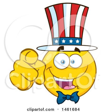 Clipart of a Emoji Smiley Face Uncle Sam Pointing at You - Royalty Free Vector Illustration by Hit Toon