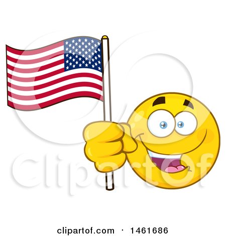 Clipart of a Emoji Smiley Face Waving an American Flag - Royalty Free Vector Illustration by Hit Toon