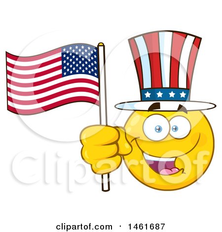 Clipart of a Emoji Smiley Face Uncle Sam Waving an American Flag - Royalty Free Vector Illustration by Hit Toon
