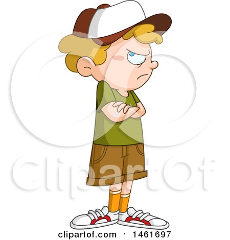 Clipart of a Stubborn Blond Caucasian Boy Standing with Folded Arms - Royalty Free Vector Illustration by yayayoyo
