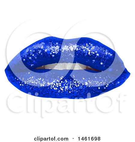 Clipart of a Womans Mouth with Blue Sparkly Glitter Lipstick - Royalty Free Vector Illustration by dero