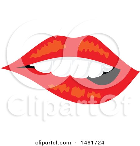 Clipart of a Womans Mouth with Teeth Biting Red Lips - Royalty Free Vector Illustration by Cherie Reve