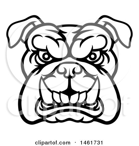 Clipart of a Black and White Snarling Bulldog Face - Royalty Free Vector Illustration by AtStockIllustration