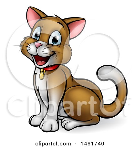 Clipart of a Cartoon Happy Brown Cat Sitting and Facing Left - Royalty Free Vector Illustration by AtStockIllustration