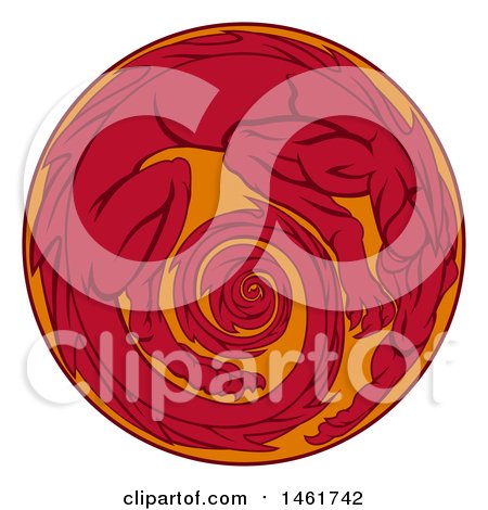 Clipart of a Red Dragon Forming a Spiral in a Circle - Royalty Free Vector Illustration by AtStockIllustration