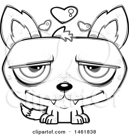 Clipart of a Cartoon Outline Loving Evil Wolf - Royalty Free Vector Illustration by Cory Thoman