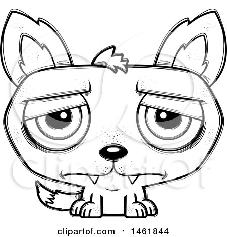 Clipart of a Cartoon Outline Sad Evil Wolf - Royalty Free Vector Illustration by Cory Thoman