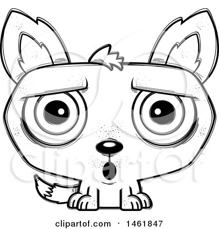 Clipart of a Cartoon Outline Surprised Evil Wolf - Royalty Free Vector Illustration by Cory Thoman
