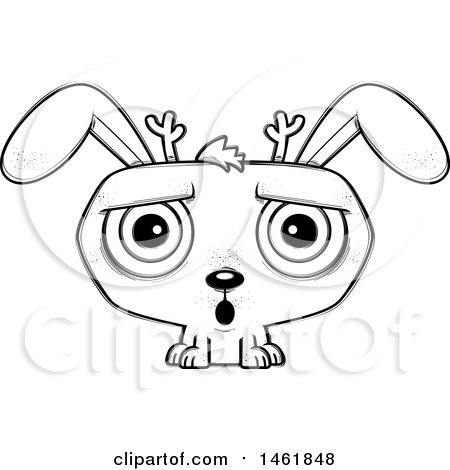 Clipart of a Cartoon Lineart  Surprised Evil Jackalope - Royalty Free Vector Illustration by Cory Thoman