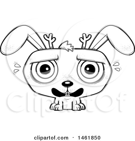 Clipart of a Cartoon Lineart  Scared Evil Jackalope - Royalty Free Vector Illustration by Cory Thoman