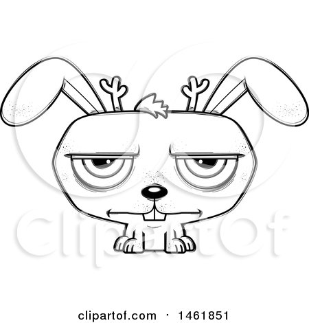 Clipart of a Cartoon Lineart  Bored Evil Jackalope - Royalty Free Vector Illustration by Cory Thoman
