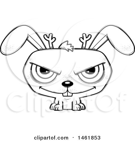 Clipart of a Cartoon Lineart  Evil Jackalope - Royalty Free Vector Illustration by Cory Thoman