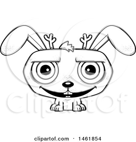 Clipart of a Cartoon Lineart  Grinning Evil Jackalope - Royalty Free Vector Illustration by Cory Thoman