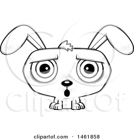 Clipart of a Cartoon Lineart Surprised Evil Bunny Rabbit - Royalty Free Vector Illustration by Cory Thoman
