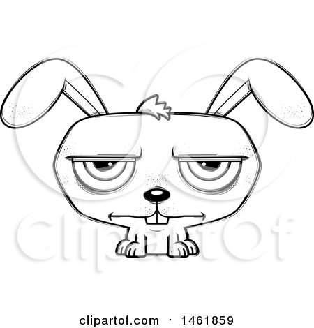Clipart of a Cartoon Lineart Bored Evil Bunny Rabbit - Royalty Free Vector Illustration by Cory Thoman