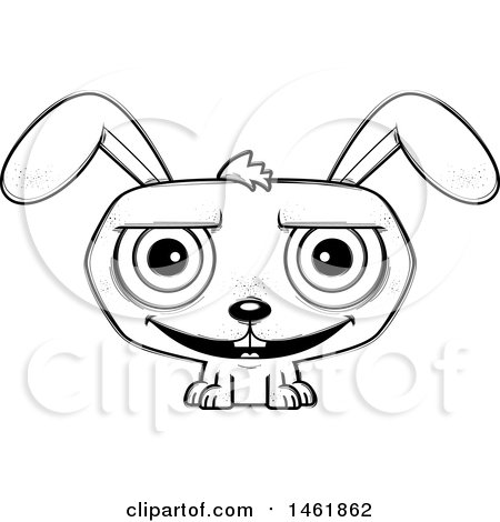 Clipart of a Cartoon Lineart Grinning Evil Bunny Rabbit - Royalty Free Vector Illustration by Cory Thoman