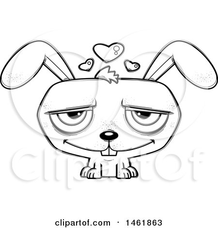 Clipart of a Cartoon Lineart Loving Evil Bunny Rabbit - Royalty Free Vector Illustration by Cory Thoman