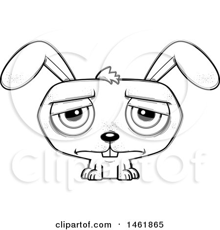 Clipart of a Cartoon Lineart Sad Evil Bunny Rabbit - Royalty Free Vector Illustration by Cory Thoman