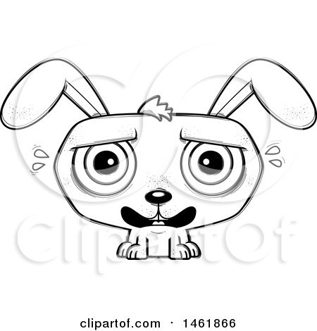 Clipart of a Cartoon Lineart Scared Evil Bunny Rabbit - Royalty Free Vector Illustration by Cory Thoman