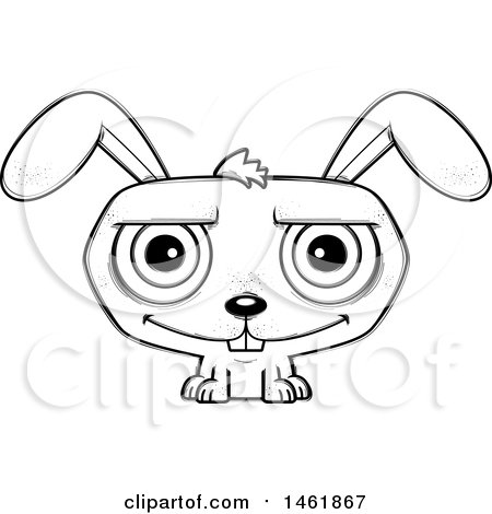 Clipart of a Cartoon Lineart Happy Evil Bunny Rabbit - Royalty Free Vector Illustration by Cory Thoman