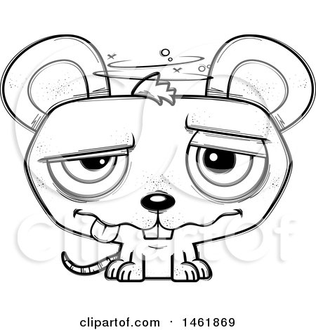 Clipart of a Cartoon Lineart Drunk Evil Mouse - Royalty Free Vector Illustration by Cory Thoman
