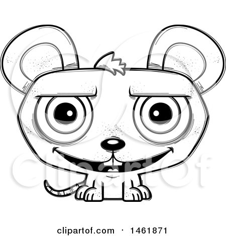 Clipart of a Cartoon Lineart Grinning Evil Mouse - Royalty Free Vector Illustration by Cory Thoman