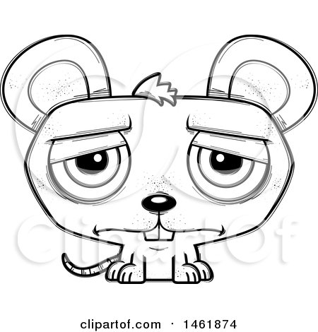 Clipart of a Cartoon Lineart Sad Evil Mouse - Royalty Free Vector Illustration by Cory Thoman