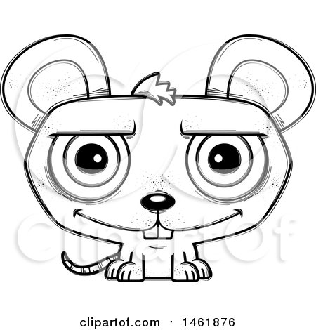 Clipart of a Cartoon Lineart Happy Evil Mouse - Royalty Free Vector Illustration by Cory Thoman