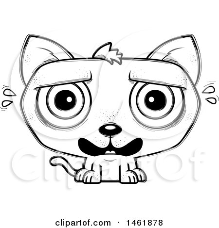 Clipart of a Cartoon Lineart Scared Evil Cat - Royalty Free Vector Illustration by Cory Thoman