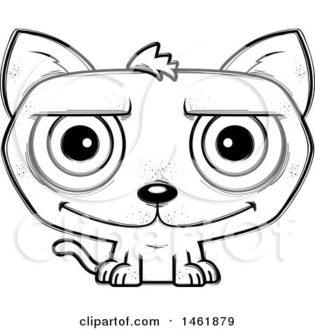 Clipart of a Cartoon Lineart Happy Evil Cat - Royalty Free Vector