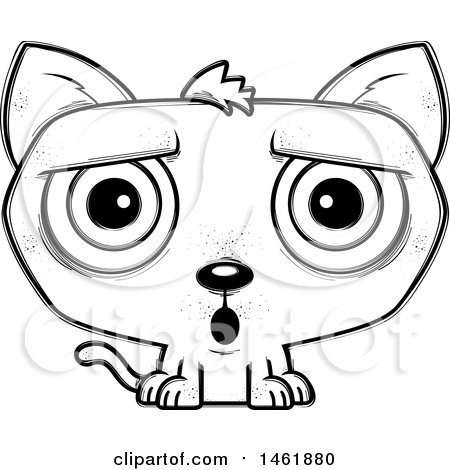 Clipart of a Cartoon Lineart Surprised Evil Cat - Royalty Free Vector Illustration by Cory Thoman