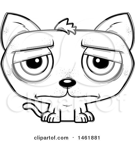 Clipart of a Cartoon Lineart Sad Evil Cat - Royalty Free Vector Illustration by Cory Thoman