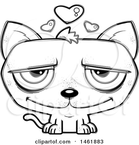 Clipart of a Cartoon Lineart Loving Evil Cat - Royalty Free Vector Illustration by Cory Thoman