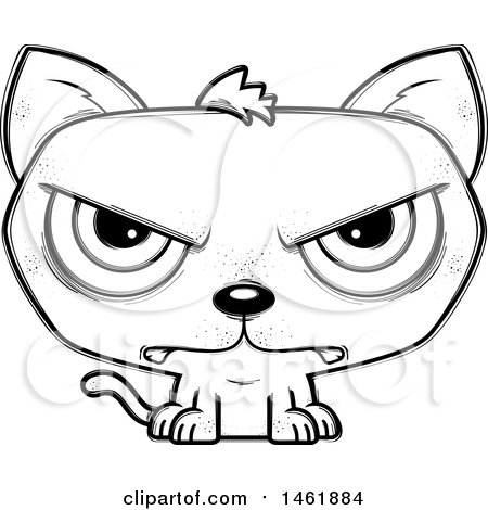 Clipart of a Cartoon Lineart Mad Evil Cat - Royalty Free Vector Illustration by Cory Thoman