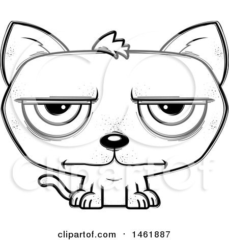 Clipart of a Cartoon Lineart Bored Evil Cat - Royalty Free Vector Illustration by Cory Thoman