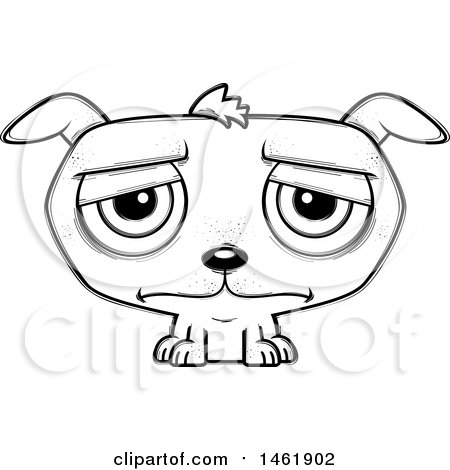 Clipart of a Cartoon Lineart Sad Evil Puppy Dog - Royalty Free Vector Illustration by Cory Thoman