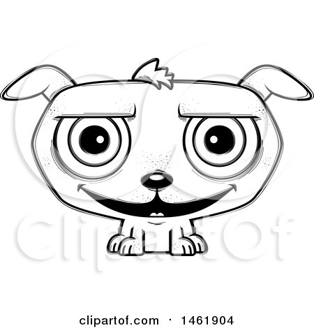 Clipart of a Cartoon Lineart Grinning Evil Puppy Dog - Royalty Free Vector Illustration by Cory Thoman