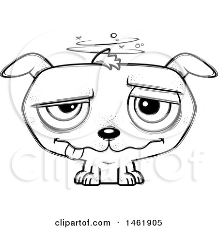 Clipart of a Cartoon Lineart Evil Drunk Puppy Dog - Royalty Free Vector Illustration by Cory Thoman