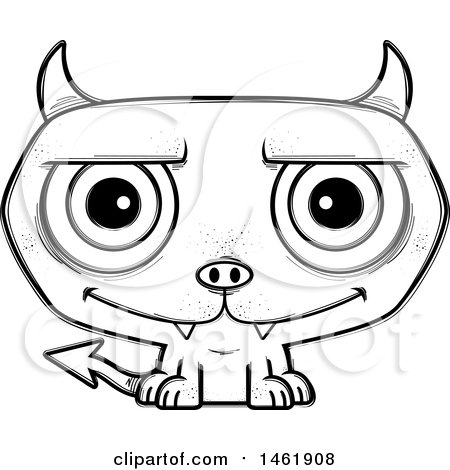 Clipart of a Cartoon Lineart Happy Evil Devil - Royalty Free Vector Illustration by Cory Thoman