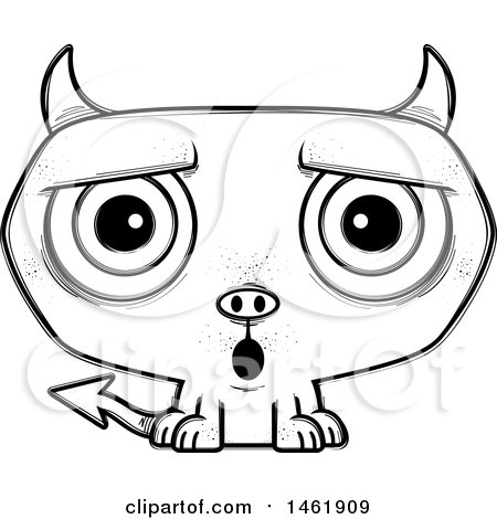 Clipart of a Cartoon Lineart Suprrised Evil Devil - Royalty Free Vector Illustration by Cory Thoman
