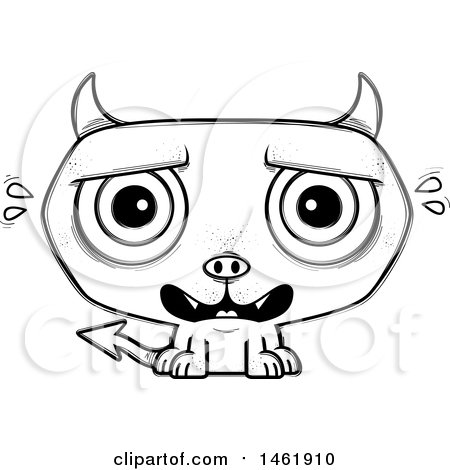 Clipart of a Cartoon Lineart Scared Evil Devil - Royalty Free Vector Illustration by Cory Thoman