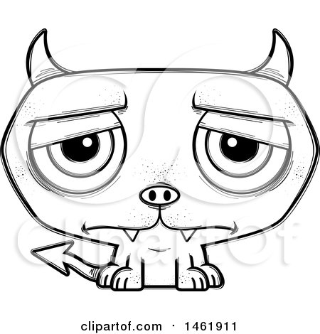 Clipart of a Cartoon Lineart Sad Evil Devil - Royalty Free Vector Illustration by Cory Thoman