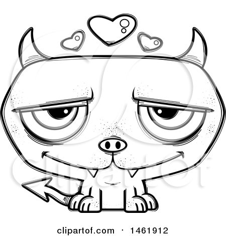 Clipart of a Cartoon Lineart Loving Evil Devil - Royalty Free Vector Illustration by Cory Thoman