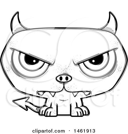 Clipart of a Cartoon Lineart Mad Evil Devil - Royalty Free Vector Illustration by Cory Thoman