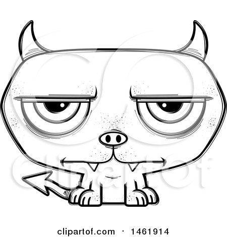Clipart of a Cartoon Lineart Bored Evil Devil - Royalty Free Vector Illustration by Cory Thoman