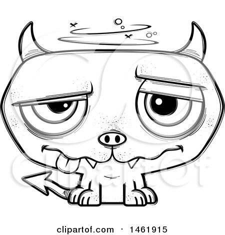 Clipart of a Cartoon Lineart Dizzy Evil Devil - Royalty Free Vector Illustration by Cory Thoman